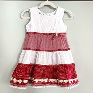 Blueberi Boulevard Girls Red White Gingham Daisy Dress Fit & Flare Size 4T
